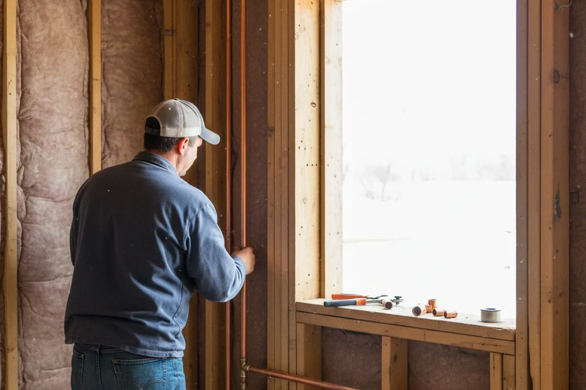 Licensed plumber running new copper supply lines in a Sandusky home
